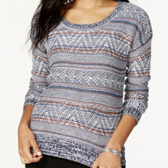 Hippie Rose Blue Brown Aztec Woven Knit  Sweater Woman's XL - Picture 1 of 10